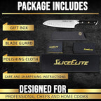 SliceElite Slice Series 7 Inch Santoku Knife High Carbon German Steel Blade Full Tang Pakkawood Handle Polymer Blade Guard Sharp Kitchen Knife for Meat Cutting Chopping BBQ Cooking Chef Vegetable