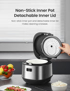 COMFEE' Compact Rice Cooker 8 Cups Cooked/4 Cups Uncooked, 9-in-1 Multi Cooker, Fast Rice Maker, Steam, Brown Rice, Grains, Fuzzy Logic Technology, Grey