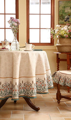 patdrea Designer Linen Vintage Tablecloth for Round Table,Anti-Wrinkle Durable Breathable French Table Cloth,Dacorative for Kitchen Dining,Party,Christmas,Thanksgiving,Diameter 55"-Cudillero