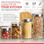 EatNeat 4-Piece Sleek Glass Canister Set with Brushed Stainless Steel Lids – Giftable, Durable Storage Containers for Countertop Use – Dishwasher-Safe Jars in Various Sizes for Pantry & Kitchen