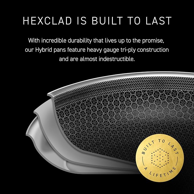 HexClad Hybrid Nonstick 14-Inch Frying Pan with Stainless Steel Lid, Stay-Cool Handles, Dishwasher-Friendly, Oven-Safe Up to 900°F, Induction Ready, Compatible with All Cooktops