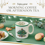 Spode Christmas Tree Mugs Set of 4 – Iconic Tree Pattern, Holiday Beverage Mugs with 9 oz Capacity – Dishwasher Safe, Festive Hot-Drink Cups in Durable Stoneware for Cocoa, Tea & Coffee