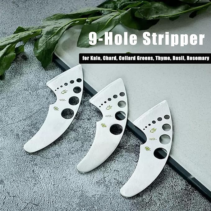 Herb Stripper 9 Holes, Stainless Steel Kitchen Herb Stripping Tool Loose Leaf Kale Razor Metal Leaf Pealer for Kale, Chard, Collard Greens, Thyme, Rosemary, Basil (1Pcs)