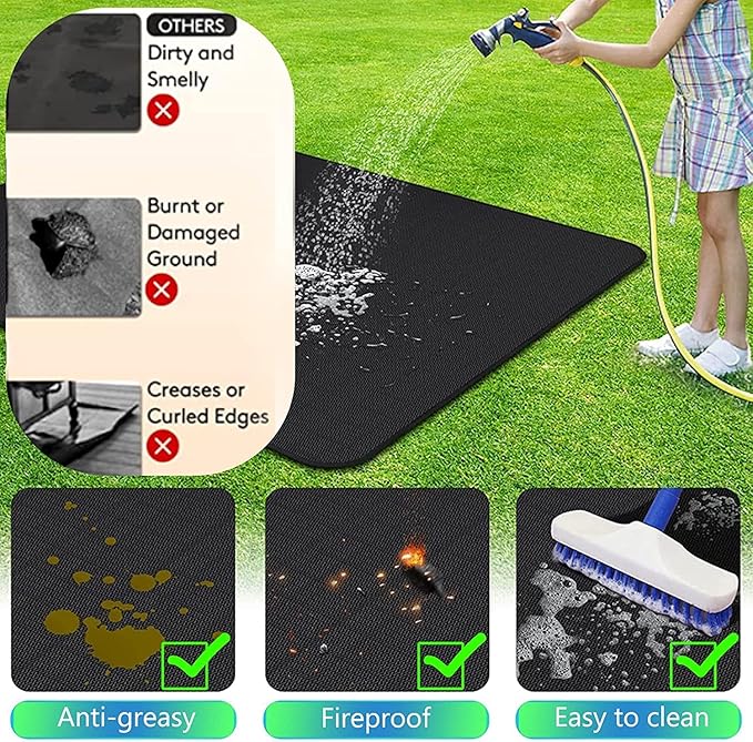 UBeesize Under Grill Mat - 60x42 inch Fireproof, Oil-Proof Waterproof Non-Slip BBQ Protector for Lawn, Smokers, Gas Grills, Deck and Patio