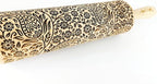 KASHMIR pattern Embossed Rolling Pin. Engraved Dough Roller with Paisley for Embossed Cookies and Pottery by Algis Crafts