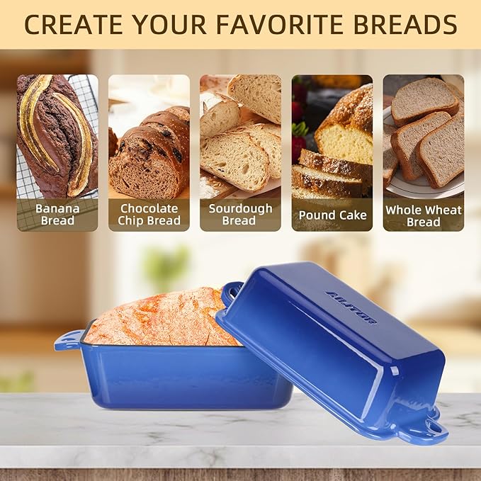 9x5 Enameled Cast Iron Loaf Pan with Lid - 2 in 1 Sourdough Bread Pan for Homemade Baking