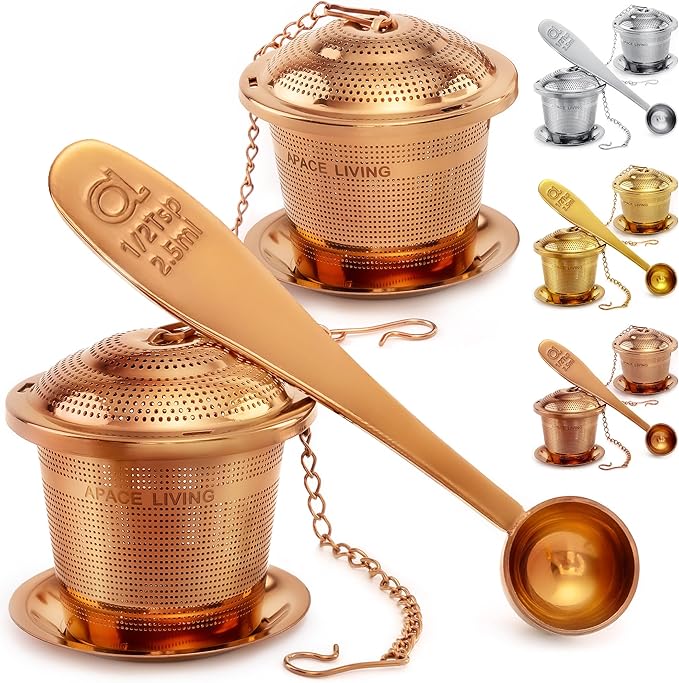 Tea Infuser (Set of 2) with Tea Scoop and Drip Dray - Ultra Fine Tea Strainer for Loose Leaf Tea - Stainless Steel Tea Steeper for a Superior Brewing Experience