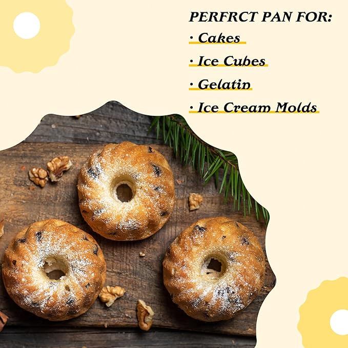 Tiawudi Mini Fluted Tube Cake Pan, 12 Cavity Bundt Cake Baking Pan, Non-stick Baking Mold for Cupcakes, Donuts, Cornbread, Brownies, Jellies, Set of 2