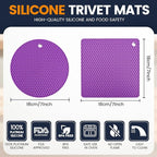 Silicone Trivet Mats 4 Heat Resistant Pot Holders Multipurpose Non-Slip Hot Pads for Kitchen Potholders, Drying mat, Jar Opener, Spoon Holder, Coaster(Violet)