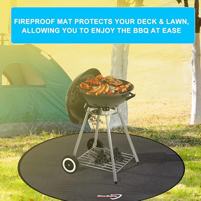 DocSafe 38" Round Fire Pit Mat, 4-Layer Fireproof Under Grill Mat Heat Insulated Indoor Fireplace Pad Protector for Decks,Patios,Grass,BBQ Smoker, Portable Reusable Oil-Proof and Waterproof, Black