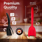 Egg Flipper Spatula Tongs (Set of 2) – Non-Stick 2-in-1 Grip & Flip Kitchen Tongs for Pancakes, Fish, Eggs, and More – Heat Resistant Cooking Tool (Black + Red)