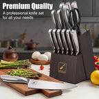 imarku® Knife Set, 15-Pieces HC Stainless Steel Kitchen Knife Set With Built in Knife Sharpener, Razor-Sharp Blade Knife Block Set With Non-Slip Handle, Dishwasher Safe, Best Birthday Gifts