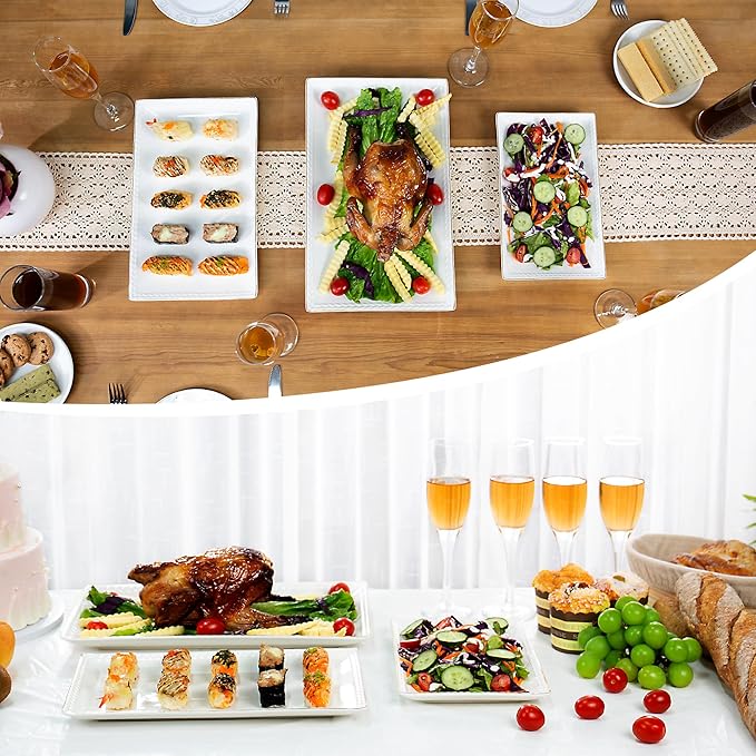 Kassel Ceramic Serving Platter Set | 14”/12” /10” Rectangular Serving Trays for Entertaining at Parties and Weddings | Oven Safe Large Serving Trays for Tacos, Steak, and Cake