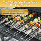 Skewers for Grilling- 17 inch (6 Pack) Double Pronged Flat Stainless Steel BBQ Skewer with Push Bar- Kabob Skewers Skewer Sticks for Camping or family - Reusable, BBQ Accessories
