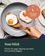 Caraway Ceramic Fry Pan Duo with Glass Lids - Non-Stick Frying Pans (10.5” & 8”) - Non Toxic, PTFE & PFOA Free - Oven Safe & Compatible with All Stovetops – Cream
