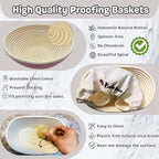 Artisan Bread Banneton Proofing Basket Set of 2, 9 inch Round & 10 inch Oval Sourdough Baskets with Danish Whisk, Dough Cutter, Scraper, Flour duster, Cleaning Brush, Bread Lame &10 Blades