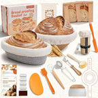 Complete Sourdough Starter Kit With Woven Proofing Basket, Sour dough Starter jar, Sourdough Bread Baking Supplies, Bread Making Kit,Perfect for Beginners & Gift
