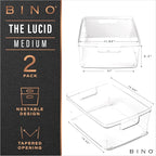 BINO | Plastic Storage Bins, Medium - 2 Pack | THE LUCID COLLECTION | Multi-Use Built-In Handles | BPA-Free | Clear Storage Containers | Fridge Organizer | Pantry & Home Organization