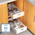 HBL' 2 Pack | 21" Deep Pull Out Cabinet Organizer Adhesive, 12-Inch Wide Sturdy Carbon Steel Roll-Out Drawers for Face Frame or Frameless Cabinets,Slide-Out Shelves for Pantry.