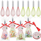 12 Sets 10 Inch Christmas Whisks Gifts DIY Fillable Christmas Tree Ornaments Xmas Colored Silicone Whisks for Cooking Heat Resistant Egg Beaters with Card Rope Bag for Candy Holder