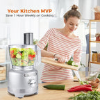 Homtone 16 Cup Food Processor Large, 9 Functions 7 Blades 3 Speeds for Shredding, Slicing, Making French Fries, Chopping Meat, Kneading Dough & Emulsifying, 600W, Red