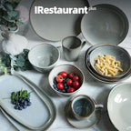 Organic Shape Restaurant Serving Tray 11.625 x 5.125", Commerical Grade Catering Stoneware Tray in Ir-regular Organic Shape, Chip & Scratch Resistant, Glossy Reactive Glaze Grey, Case of 12