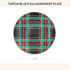 MACKENZIE-CHILDS Enamel Salad and Dessert Plate, Small Plate for a Dessert or Appetizer Dish, 8 Inches, Black Tartan