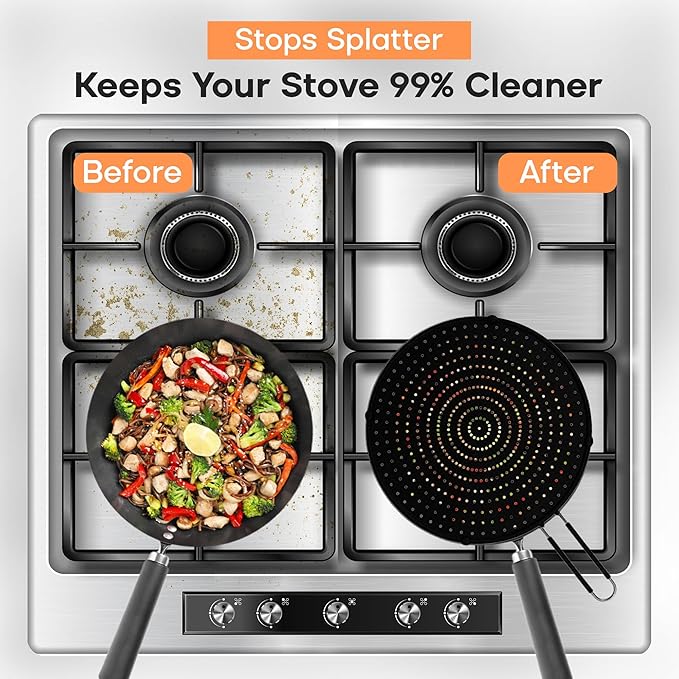 Frying Pan Splatter Screen | USA Brand | 11-Inch Black, Fit Pans (6" to 11") Silicone Grease Splatter Guard for Frying Pan and Stove by Beckon Ware