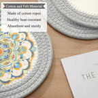 SHACOS 8 Inches Trivets for Hot Dishes, 4 Pieces Cotton and Felt Floral Pattern Trivets Mats for Kitchen, Hot Pads for Countertops, Heat-Resistant Pot Holders for Hot Pots and Pans (Grey, 4pcs)
