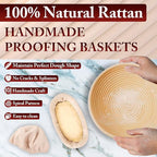 Banneton Bread Proofing Basket Set - 9" Round & 10" Oval Rattan Sourdough Proofing Basket and Sourdough Bread Baking Supplies for Home Bakers