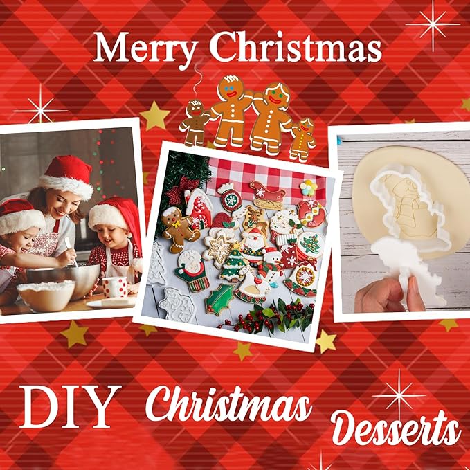Flycalf Angel Cookie Cutters Christmas with Plunger Stamps Holiday PLA Baking Accessories Cutter Molds Gifts Decorative Party 3.5" Kitchen Cake Supplies