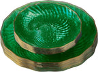 PLASTICPRO 30 Pack Plastic Plates Set of 15-10 inch Plates and 15-7 inch Plates, Elegant Clear Green Spiral and Gold Rim Disposable Fancy Plates Premium Heavyweight