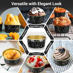 EUSOAR Foil Ramekins with Lids, Black 25Packs 5oz Disposable Baking Cups Foil Liner Cupcake Container, Dessert Cheesecake Pan Creme Brulee Cupcake Containers for Catering Gathering Club Wedding Party