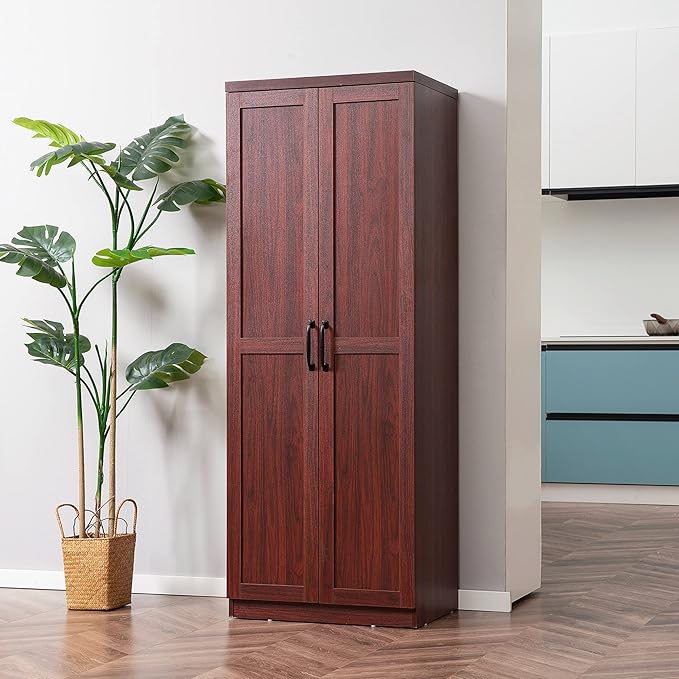 HOMCOM 63" 2-Door Kitchen Pantry, Freestanding Storage Cabinet with 5-Tier Shelving and 2 Adjustable Shelves for Dining Room, Espresso