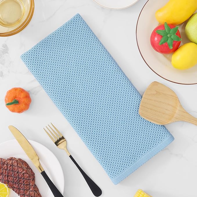 Homaxy 100% Cotton Waffle Weave Kitchen Dish Towels, Ultra Soft Absorbent Quick Drying Cleaning Towel, 13 x 28 Inches, 12-Pack, Sky Blue