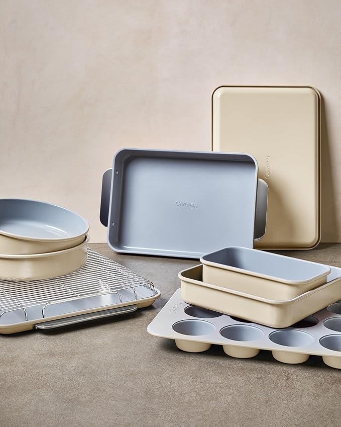 Caraway 9” Square Pan Duo - Non-Stick Ceramic Coating - Free From Forever Chemicals - Cake Pan Perfect for Brownies, Lemon Bars, & More - Black