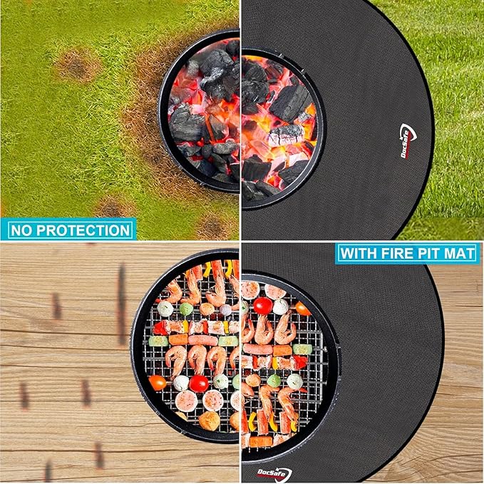 DocSafe 36" Round Under Grill Mat,4 Layers Fire Pit Mat,Fireproof Mat Protector for Deck,Patio,Grass,Outdoor Charcoal,Smokers,BBQ,Reusable Oil-Proof and Waterproof Indoor Fireplace Pad,Easy to Clean