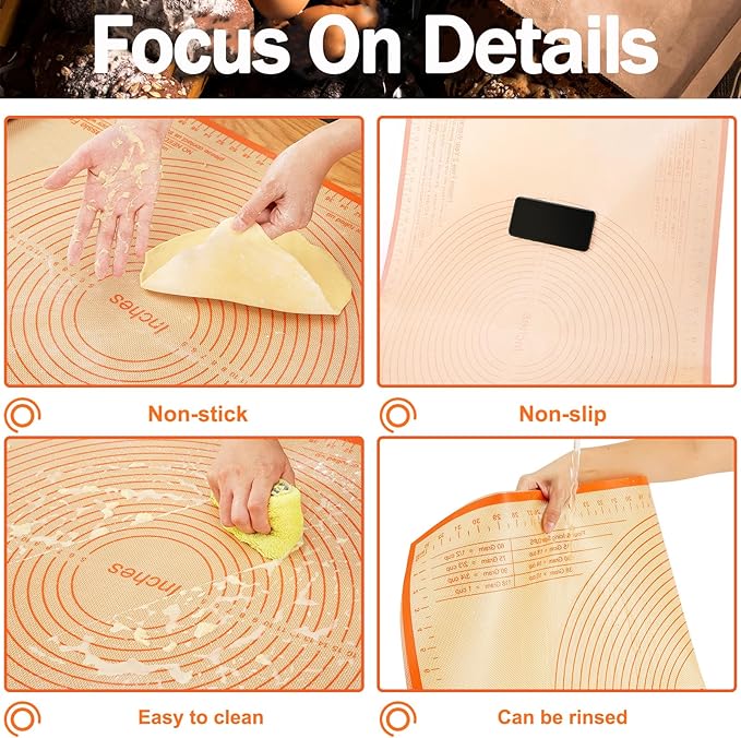 Extra Large Silicone Pastry Mat 34x26 Inch - Nonstick Baking Mat with Measurements, Perfect for Doug Rolling, Pastry, Pie Crust, Fondant, Pasta, Pizza
