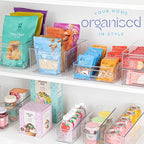 Plastic Food Storage 4 Pack Clear Container Bin with Handles for Organizing Kitchen, Pantry, Refrigerator, Freezer, Pantry, Cabinet, Closet, Bathroom 10”x8”x5”