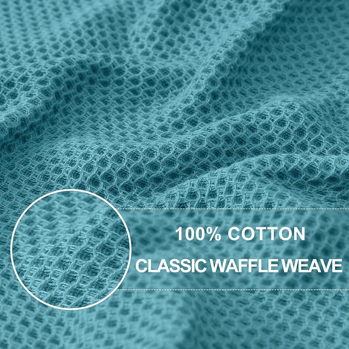 Homaxy 100% Cotton Waffle Weave Kitchen Dish Towels, Ultra Soft Absorbent Quick Drying Cleaning Towel, 13 x 28 Inches, 8-Pack, Lake Blue