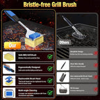 Grill Brush Bristle Free for Outdoor Grill, Steam Grill Cleaning Brush Replaceable BBQ Cleaner Brush Head,Extended Handle, Safe Grill Brush with Scraper for Cast Iron Stainless-Steel Grates,Blue