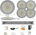 SHACOS 8 Inches Trivets for Hot Dishes, 4 Pieces Cotton and Felt Floral Pattern Trivets Mats for Kitchen, Hot Pads for Countertops, Heat-Resistant Pot Holders for Hot Pots and Pans (Grey, 4pcs)