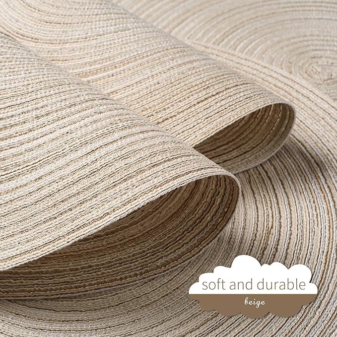 FunWheat Round Braided Placemats Set of 8 Place mats for Dining Tables Woven Heat Resistant Table Mats 15 inch (E Beige, 8pcs)