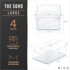 BINO | Plastic Organizer Bins, Large - 4 Pack | The SOHO Collection | Multi-Use | Pantry & Freezer Organizer Bins | Plastic Storage Containers for Home & Kitchen Org