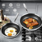 Innerwell Stainless Steel Frying Pan 8 Inch Nonstick Honeycomb Coatings Skillet for Eggs & Omelettes-Non Toxic Healthy Kitchen Cooking Pan Compatible with All Cooktops