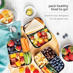 LunchBots Medium Duo Snack Container - Divided Stainless Steel Food Container - Two Sections for Half Sandwich and a Side - Eco-Friendly - Dishwasher Safe - Stainless Lid - Aqua Dots