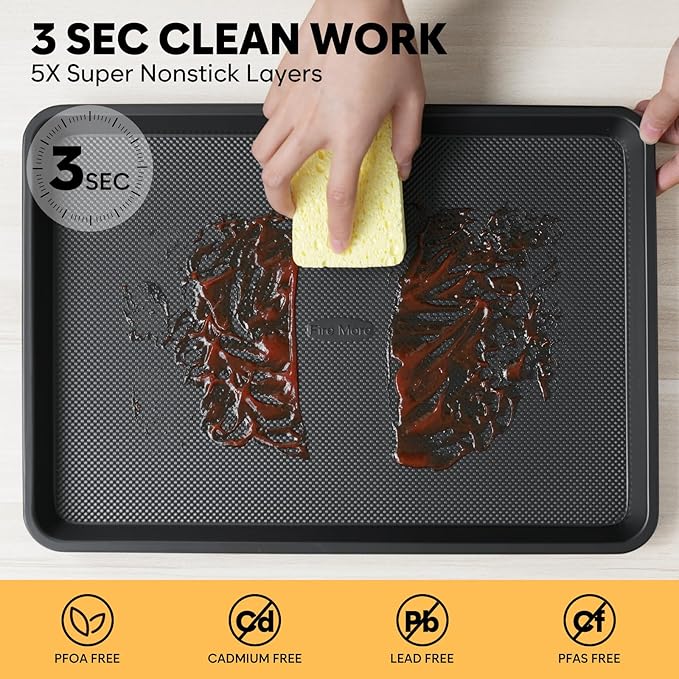 2 Pack Half Sheet Pan 17.5” x 13”, Cookie Sheets for Baking 0.8mm Thick Non Stick Baking Sheets for Oven Heavy Duty Baking Trays