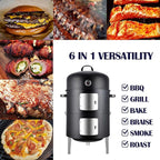 Realcook Charcoal Meat Smoker Grill: Premium BBQ Smokers with Smoke Box - Barbecue Vertical Charcoal Grill Combo for Outdoor Cooking Patio Backyard Grilling Tailgating