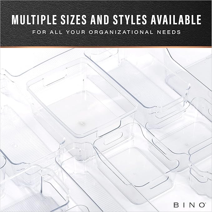 BINO | Plastic Storage Bins, Square - 3 Pack | THE LUCID COLLECTION | Multi-Use Bins | Built-In Handles | BPA-Free | Clear Containers | Fridge Organizer | Pantry & Home Organization