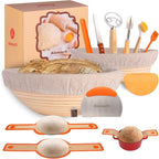9-Inch Round & 10-Oval Bread Banneton Proofing Basket - Set of 2, Sourdough Baking Supplies with Bread Knife & Silicone Sling